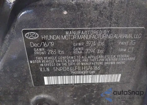2020 Hyundai Elantra Sel z USA, uszkodzony, nr VIN 5NPD84LF1LH576186